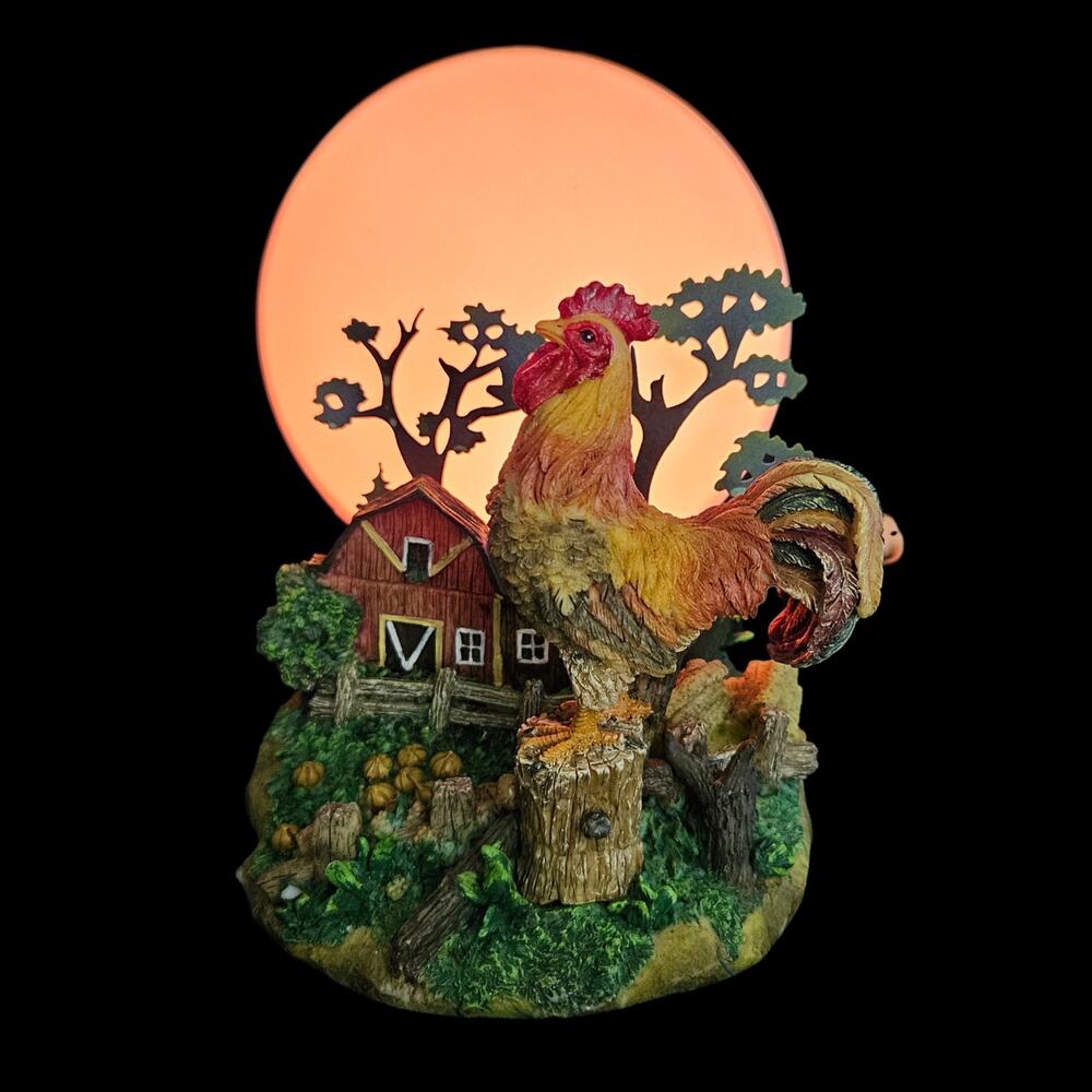 Vintage Rooster Night Light Lamp Barn Scene Sunrise Plug In Decor